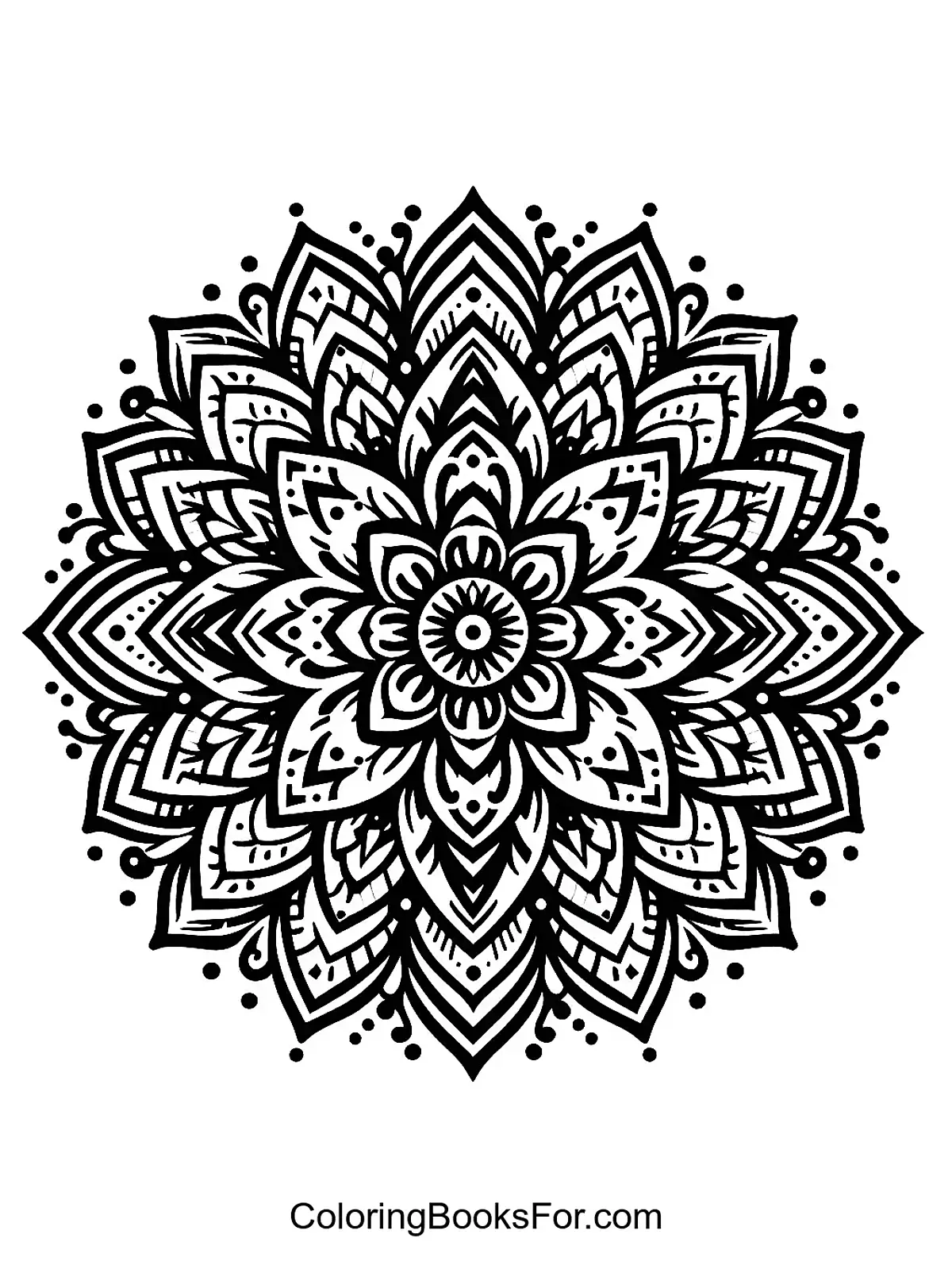 Intricate Floral Mandala Coloring Page - A complex and detailed mandala design featuring intricate floral patterns and geometric shapes.