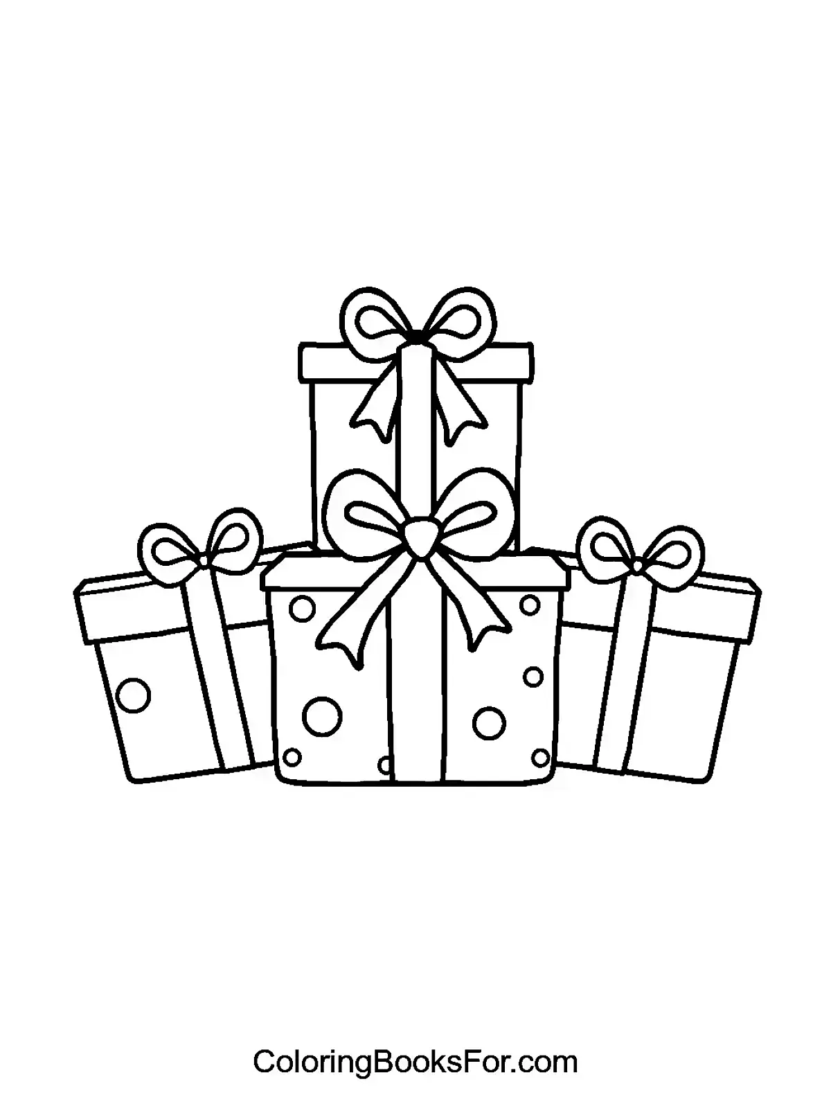 Stack of Presents Coloring Page - A stack of presents with ribbons, perfect for coloring.