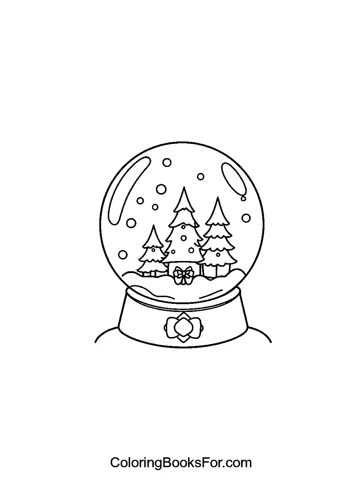 Charming Snow Globe with Christmas Trees Coloring Page - A snow globe with Christmas trees inside, ready to be colored.